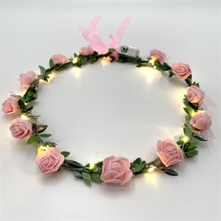 LED blomsterkrans hårbånd med lyserøde blomster